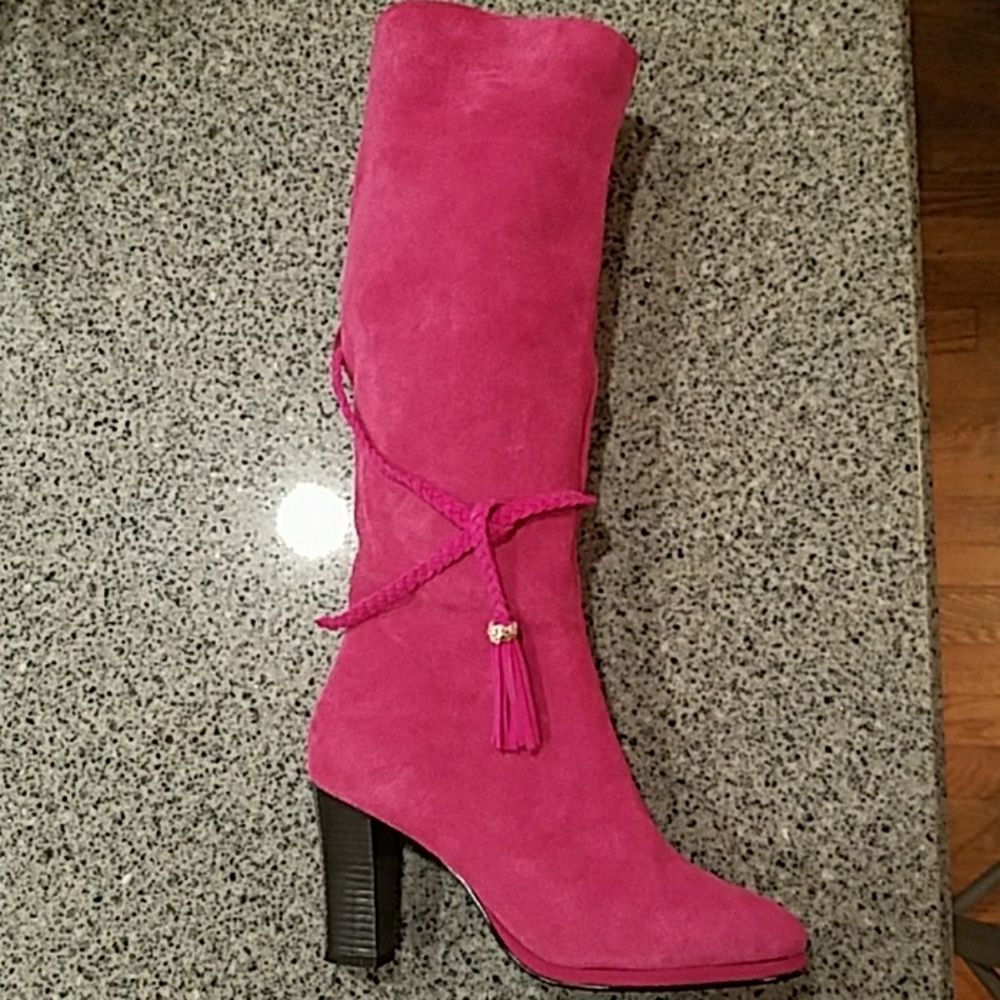 Dark Rasberry Suede Knee-High Boots